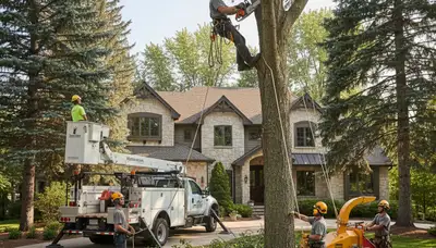 Tree service crew in Thornton, CO trimming trees for safe, healthy property maintenance