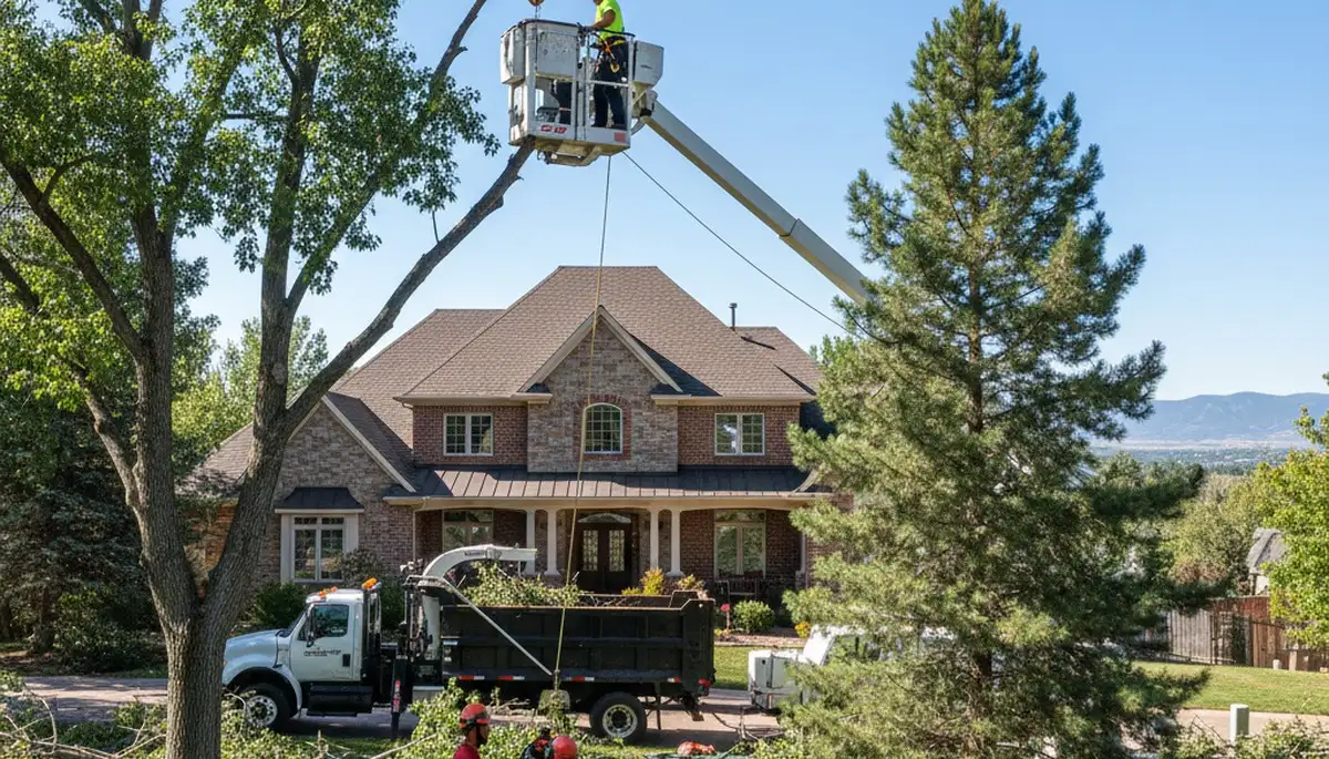 Tree service crew in Thornton, CO trimming trees for safe, professional property care