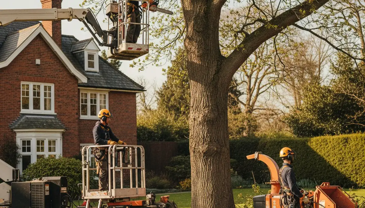 Tree service crew trimming trees in Thornton, CO for safe, professional property care