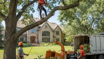 Thornton, CO tree service crew trimming trees for safe, professional property maintenance