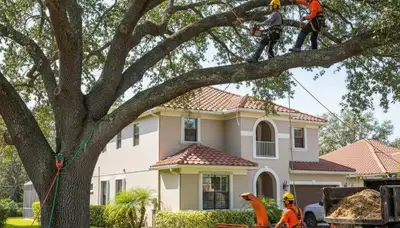 Tree service crew trimming tree in Thornton, CO for safe, professional property maintenance