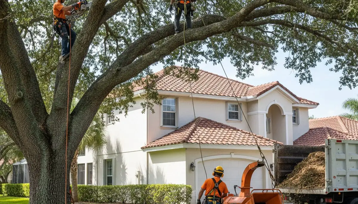 Tree service crew in Thornton, CO trimming trees for safe, professional property maintenance