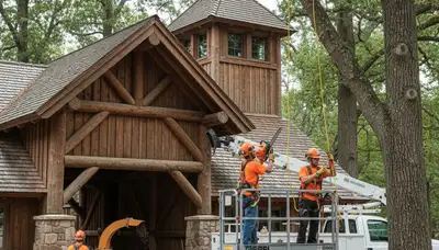 Tree service crew trimming trees in Thornton, CO for safe, professional property care