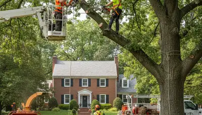 Tree service crew trimming a tree in Thornton, CO for safe, professional property care