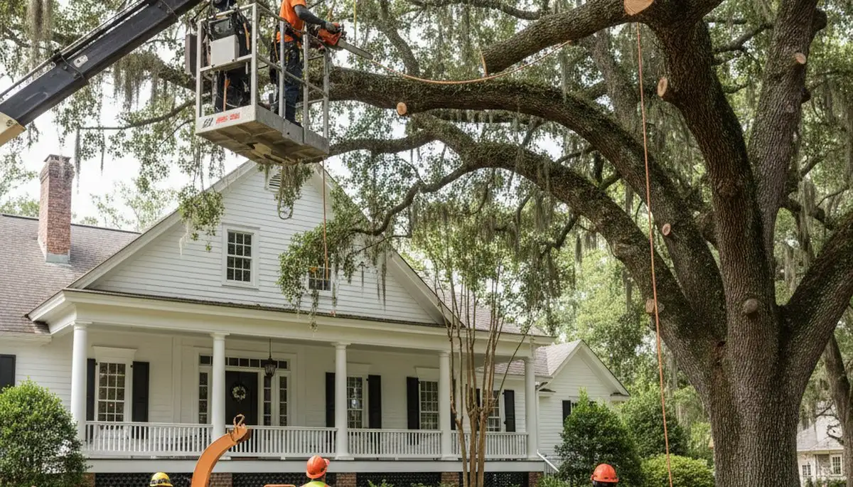 Tree service crew trimming trees in Thornton, CO for safe, professional property care