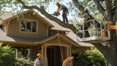 Tree service crew in Thornton, CO trimming trees for safe, professional property care