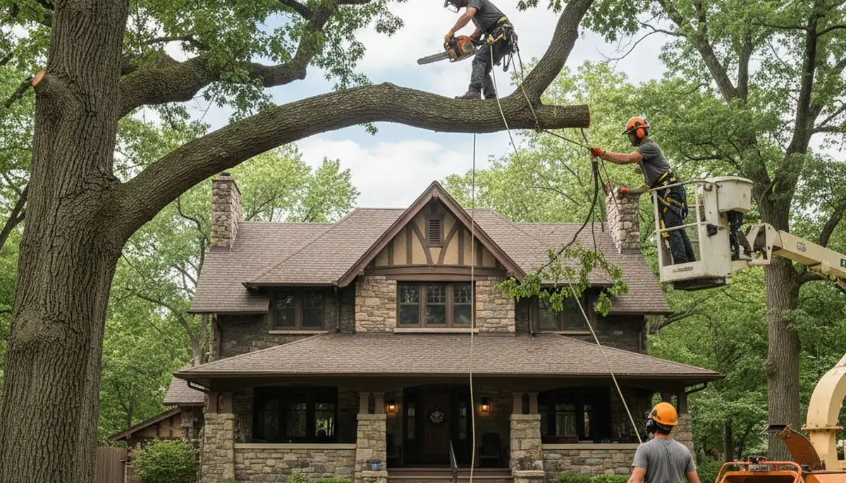 Tree service crew trimming trees in Thornton, CO for safe, professional property care